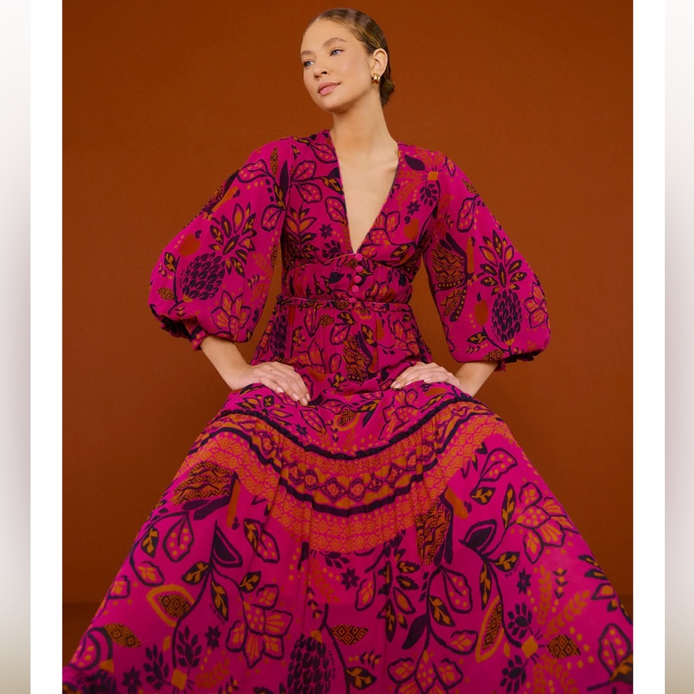 Farm Rio- Pink Macaw Forest Maxi Dress Size M